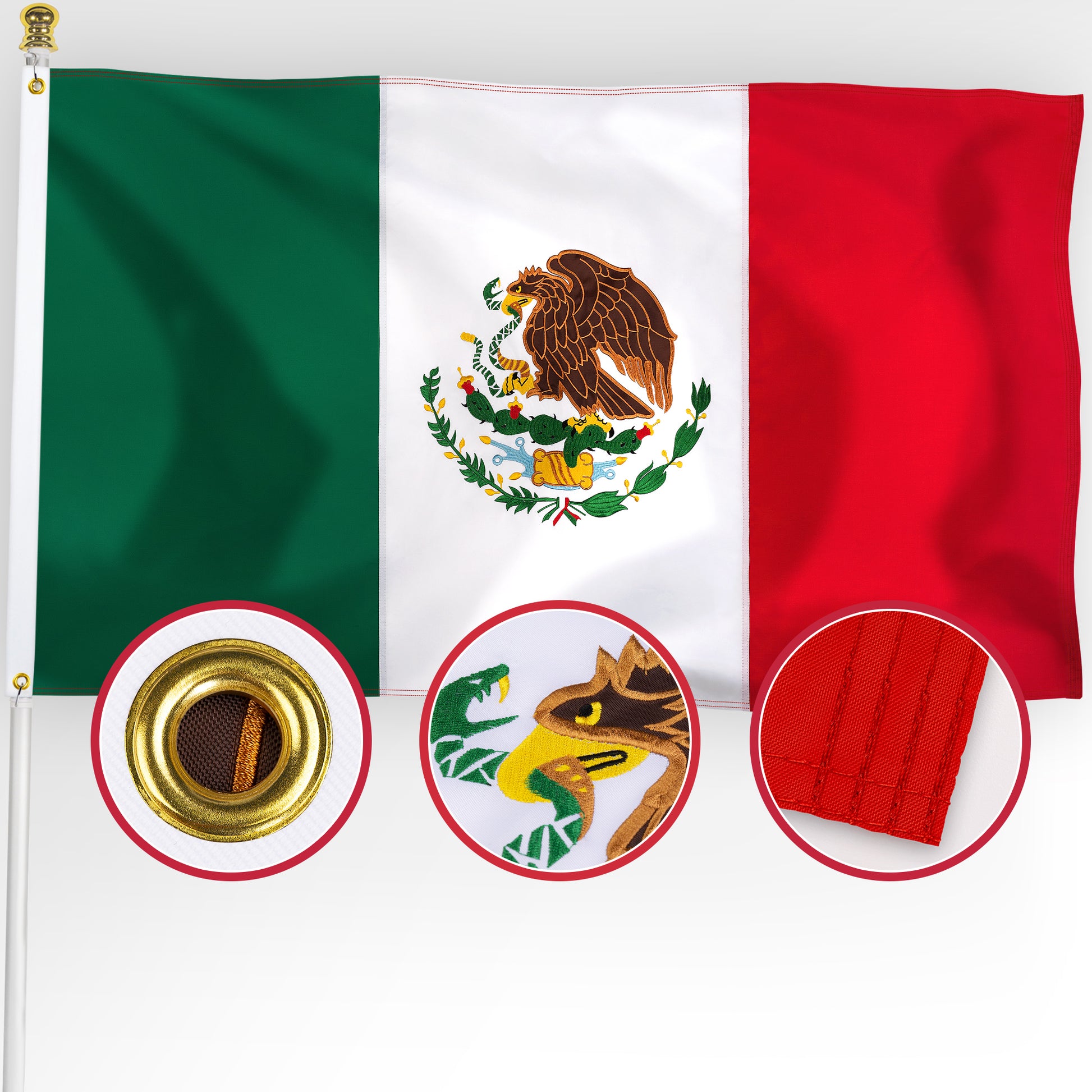 210D Nylon Embroidered Mexico Flag 3x5 FT