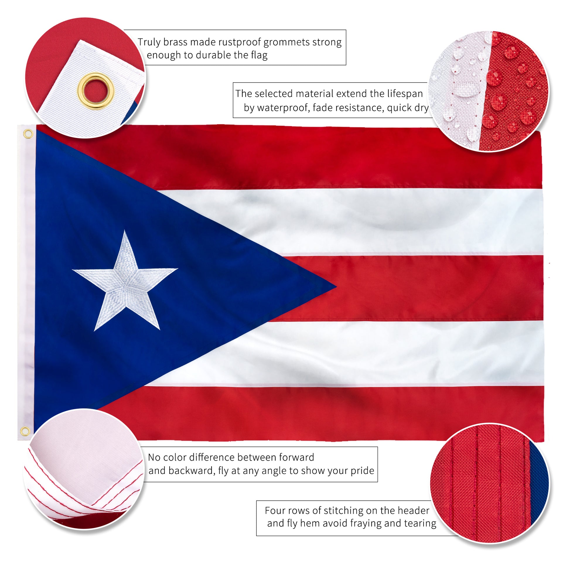 210D Nylon Embroidered Puerto Rico Flag 3x5 FT