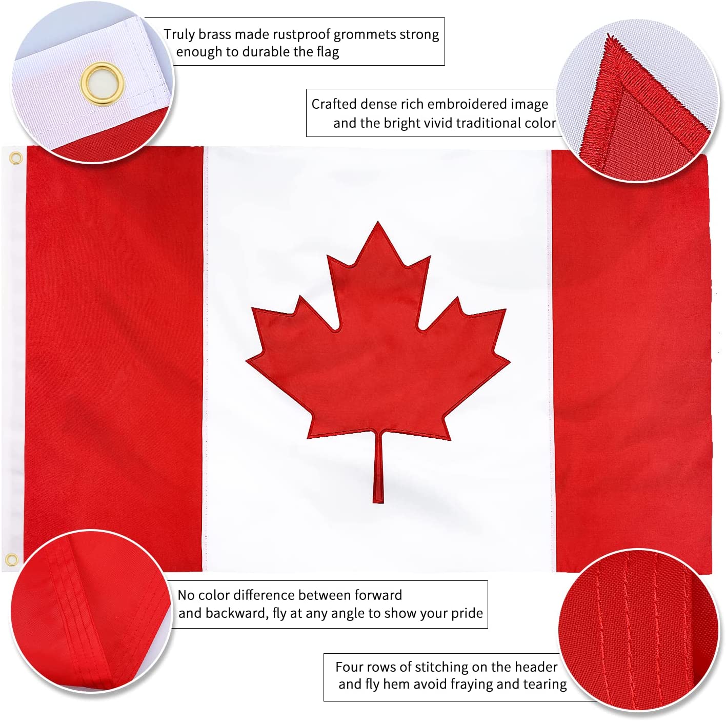 210D Nylon Embroidered Canada Flag 3x5 FT